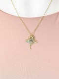 18K Gold Plated Abalone Paua Shell Manta Ray Charm Necklace, Sea Life Jewelry, N6893