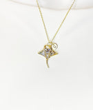 18K Gold Plated Abalone Paua Shell Manta Ray Charm Necklace, Sea Life Jewelry, N6893