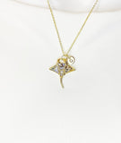 18K Gold Plated Abalone Paua Shell Manta Ray Charm Necklace, Sea Life Jewelry, N6893