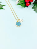 Gold Blue Natural Druzy Agate Charm Necklace, Dainty Gemstone Gift Jewelry, N5259G