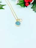 Gold Blue Natural Druzy Agate Charm Necklace, Dainty Gemstone Gift Jewelry, N5259G