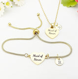 Heart Maid of Honor Necklace or Bracelet, Wedding Gift Jewelry for Bridal Party, D580M