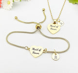 Heart Maid of Honor Necklace or Bracelet, Wedding Gift Jewelry for Bridal Party, D580M