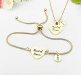 Heart Maid of Honor Necklace or Bracelet, Wedding Gift Jewelry for Bridal Party, D580M