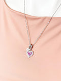 Silver Deep Pink Heart Cubic Zirconia Pendant Necklace, Romantic Gift Jewelry, N6895