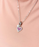 Silver Deep Pink Heart Cubic Zirconia Pendant Necklace, Romantic Gift Jewelry, N6895