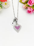 Silver Deep Pink Heart Cubic Zirconia Pendant Necklace, Romantic Gift Jewelry, N6895