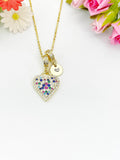 Gold Heart Colorful Cubic Zirconia Pendant Necklace – Anniversary Gift Jewelry, N6896