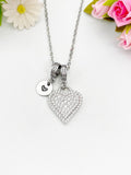 Silver Heart Clear Cubic Zirconia Pendant Necklace, Dainty Romantic Gift Jewelry, N6897