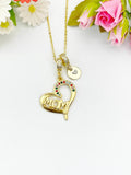 18K Gold Plated Mom Heart Colorful Pendant Necklace, Mother’s Day Gift Jewelry, N6898