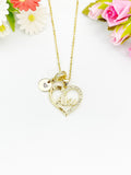 18K Gold Plated Abu Heart Cubic Zirconia Pendant Necklace, Family Gift Jewelry, N6899