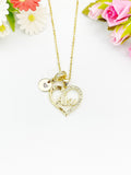 18K Gold Plated Abu Heart Cubic Zirconia Pendant Necklace, Family Gift Jewelry, N6899