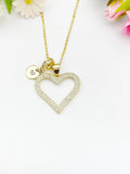 18K Gold Plated Heart Clear Cubic Zirconia Pendant Necklace, Dainty Anniversary Gift Jewelry N6901