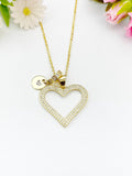 18K Gold Plated Heart Clear Cubic Zirconia Pendant Necklace, Dainty Anniversary Gift Jewelry N6901