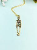 Gold Human Skeleton Charm Necklace – Dainty Anatomical Pendant Gift Jewelry, N449C