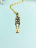 Gold Human Skeleton Charm Necklace – Dainty Anatomical Pendant Gift Jewelry, N449C