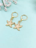 Pink Starfish Earrings in Gold, Nautical Earrings, N3188