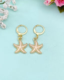 Pink Starfish Earrings in Gold, Nautical Earrings, N3188