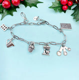 Baker Charm Bracelet, Kitchen Mixer Cupcake Cookbook – Dainty Baking Gift Jewelry, N4951