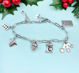 Baker Charm Bracelet, Kitchen Mixer Cupcake Cookbook – Dainty Baking Gift Jewelry, N4951