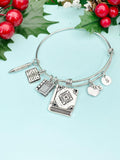 English Teacher Bracelet, Book Apple Textbook Pencil Charms – ELA Teacher Gift Jewelry N1492