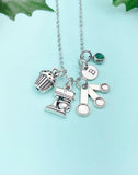 Silver Baker Necklace – Kitchen Mixer Measuring Cup Cupcake Muffin Charm Gift Jewelry, N3619M