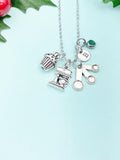 Silver Baker Necklace – Kitchen Mixer Measuring Cup Cupcake Muffin Charm Gift Jewelry, N3619M