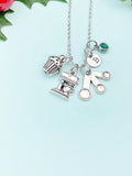 Silver Baker Necklace – Kitchen Mixer Measuring Cup Cupcake Muffin Charm Gift Jewelry, N3619M