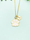 Gold White Paw Print Charm Necklace, AN5493