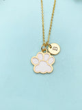 Gold White Paw Print Charm Necklace, AN5493