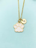 Gold White Paw Print Charm Necklace, AN5493