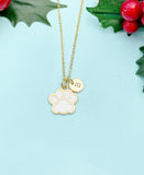 Gold White Paw Print Charm Necklace, AN5493