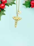 Gold Caduceus Necklace, N3864