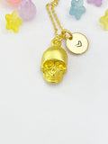 Gold Skull Necklace - Spooky Halloween Charm Jewelry