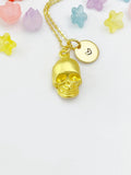 Gold Skull Necklace - Spooky Halloween Charm Jewelry