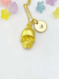 Gold Skull Necklace - Spooky Halloween Charm Jewelry