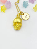 Gold Skull Necklace - Spooky Halloween Charm Jewelry