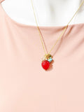 Gold Strawberry Necklace with Birthstone and Personalized Initial Charm, N4983