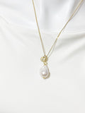 Gold Baroque Keshi Pearl Necklace with Zirconia Bail and Initial Pendant, N6779