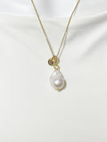 Gold Baroque Keshi Pearl Necklace with Zirconia Bail and Initial Pendant, N6779