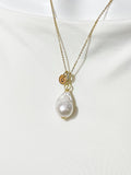 Gold Baroque Keshi Pearl Necklace with Zirconia Bail and Initial Pendant, N6779