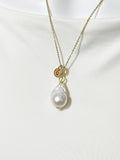 Gold Baroque Keshi Pearl Necklace with Zirconia Bail and Initial Pendant, N6779