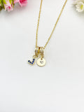 Gold Blue Sapphire Heart Necklace with Zirconia Bail and Initial Pendant, N6780