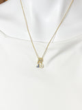 Gold Blue Sapphire Heart Necklace with Zirconia Bail and Initial Pendant, N6780