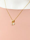Gold Pink Heart Necklace with Zirconia Bail and Initial Pendant, N6781