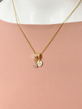 Gold Pink Heart Necklace with Zirconia Bail and Initial Pendant, N6781