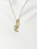 Gold Sunflower Necklace with Zirconia Bail and Initial Pendant, N6782
