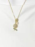 Gold Sunflower Necklace with Zirconia Bail and Initial Pendant, N6782