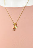 Gold Tiny Red Daisy Necklace with Zirconia Bail and Initial Pendant, N6783