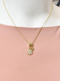 Gold Tiny Clear Daisy Necklace with Zirconia Bail and Initial Pendant, N6784